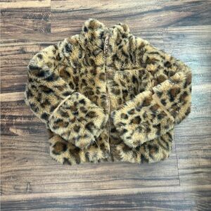 crown & ivy Girls Faux Fur Leopard Puffer Jacket - Brown, Black